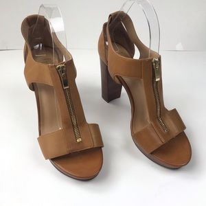 Franco Sarto Caged Myraid Heels Tan Womens Size 9.5 Open Toe Zip Close Platform